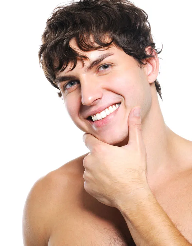 Acne-Treatment Zoomed-in image of clear skin on a smiling man's face, highlighting successful acne treatment by Markham Natural Health Centre in Greater Toronto.