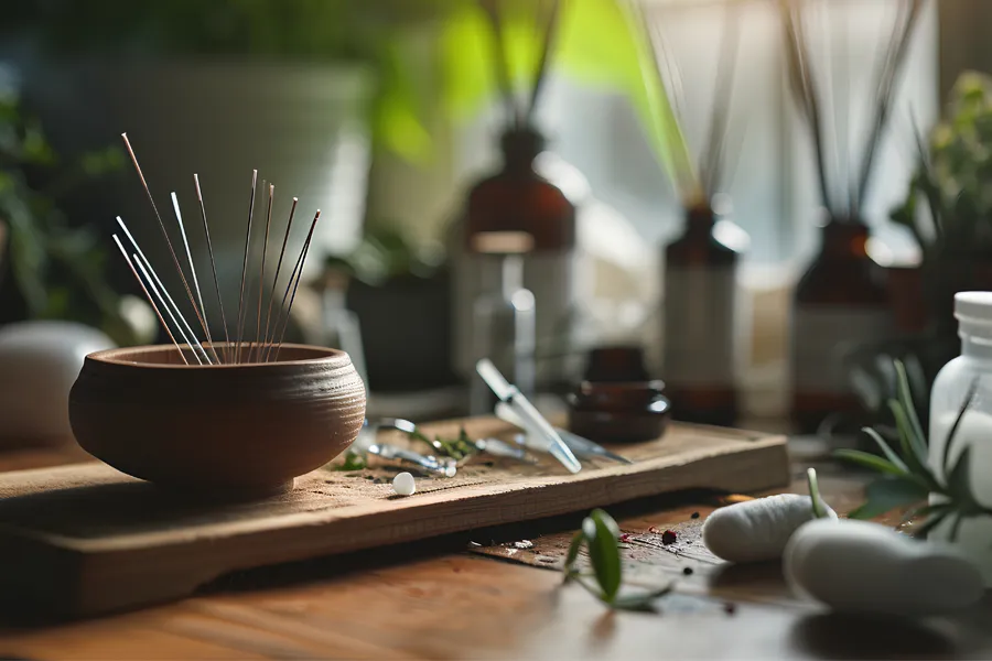 Traditional-Chinese-Medicine-Clinic A tableau of traditional Chinese medical tools and herbs. Get traditional chinese medicine treatment from Markham Natural Health Centre in Greater Toronto.